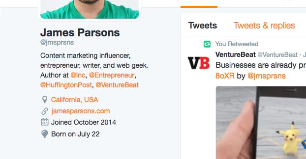 Example Twitter Bio