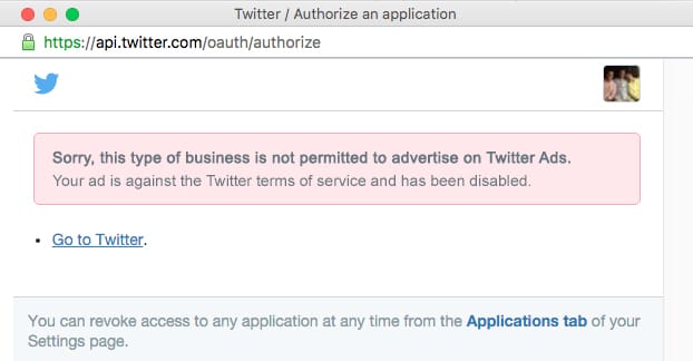 Twitter Ad Prohibited