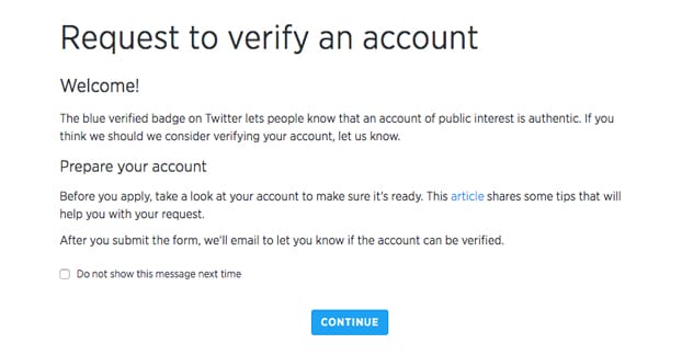 Request to Verifiy Account