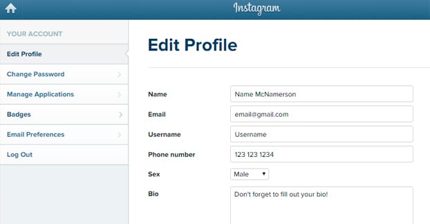 Profile informations. Profile info. Your profile. Profile information Design. Fill in your profile Instagram.