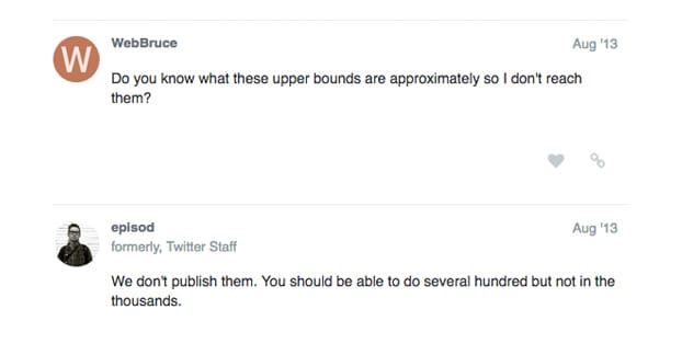 Twitter Like Limits Not Published