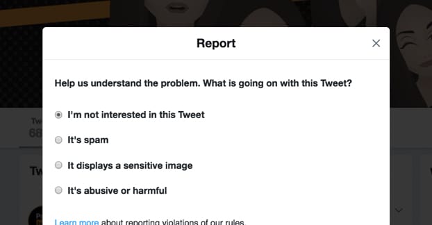 Reporting a Tweet