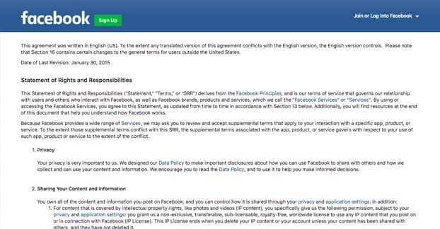Facebook Terms of Service