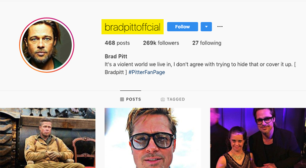 Fake Instagram Profile Brad Pitt