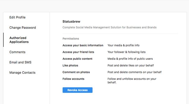 Authorized Application List on Instagram