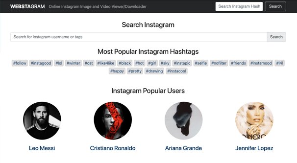 Webstagram Homepage