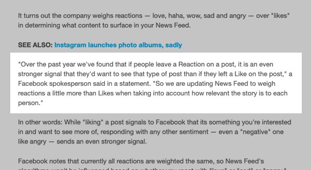 Facebook Weight on a Post
